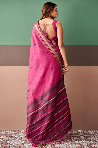 Desultory Pink Cotton Silk Saree With Winsome Blouse Piece