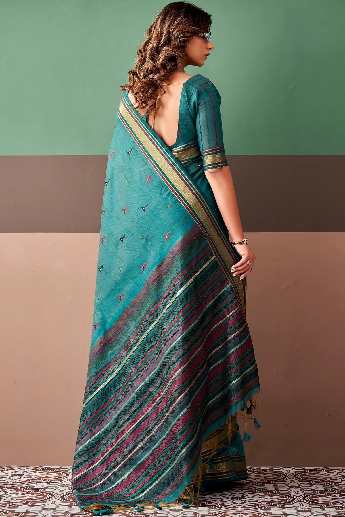 Woebegone Rama Cotton Silk Saree With Adorable Blouse Piece