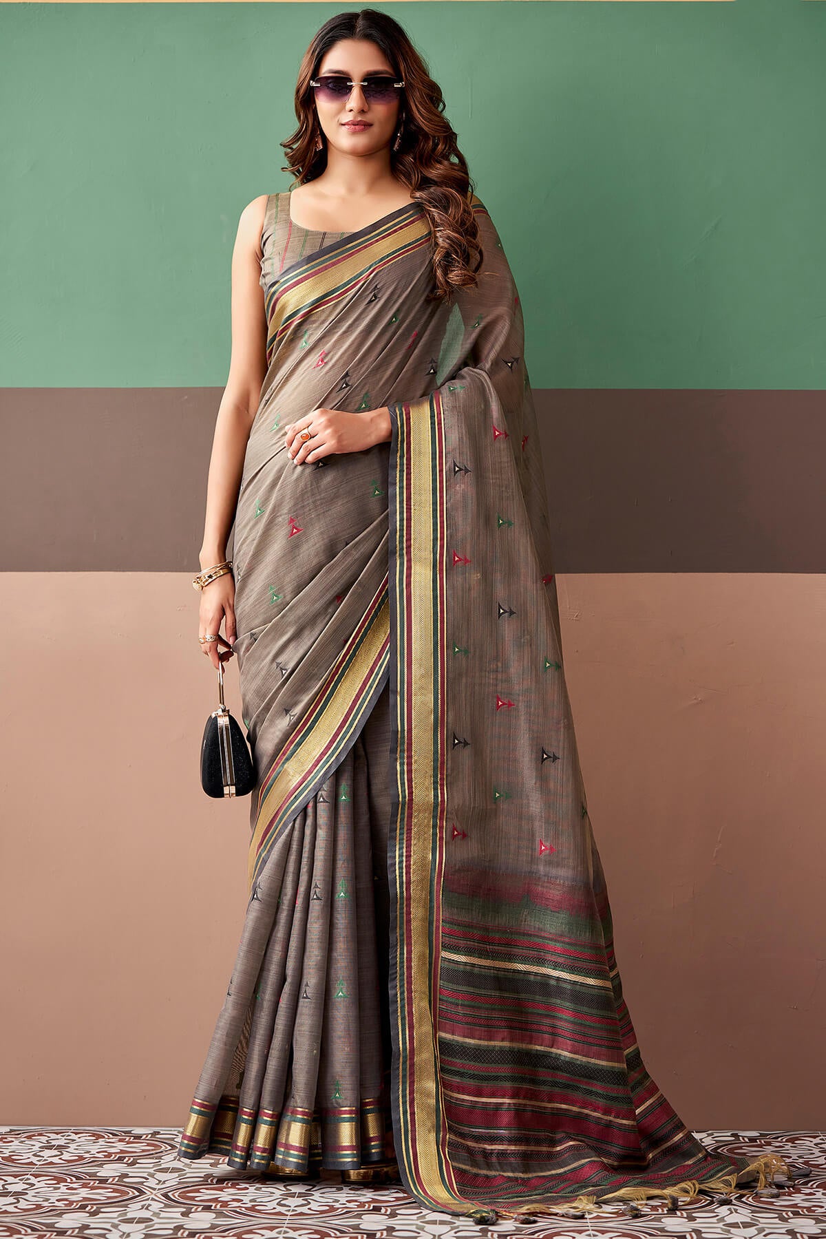 Girlish Brown Cotton Silk Saree With Vestigial Blouse Piece