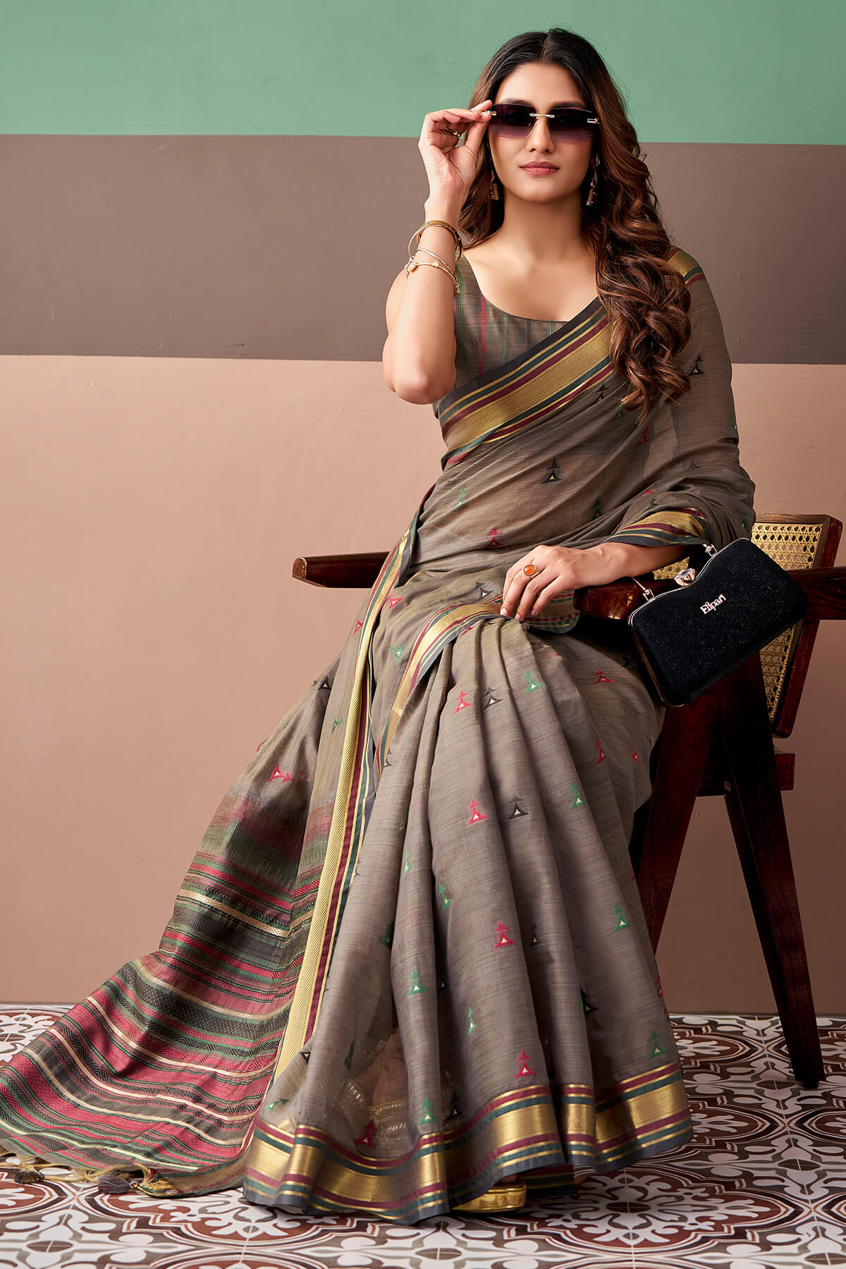 Girlish Brown Cotton Silk Saree With Vestigial Blouse Piece