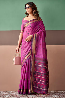 Exceptional Dark Pink Cotton Silk Saree With Designer Blouse Piece