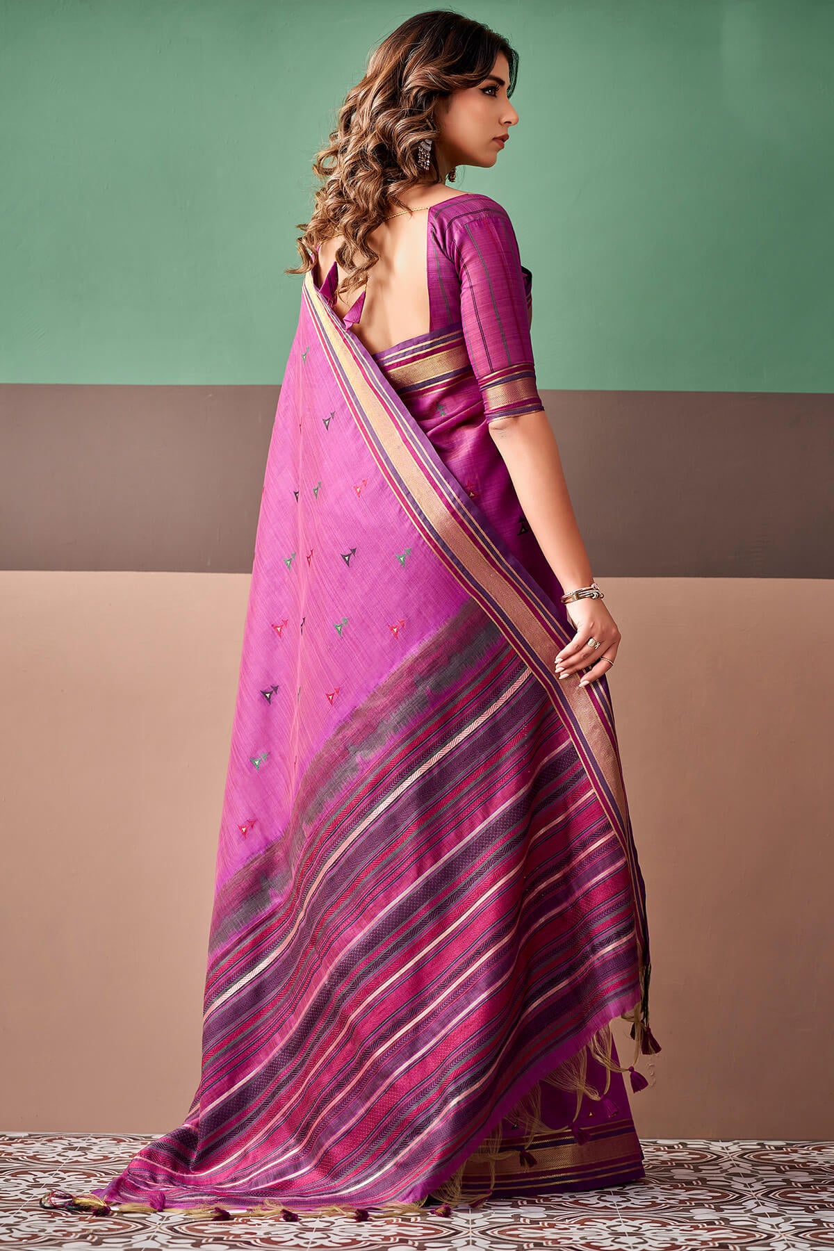 Exceptional Dark Pink Cotton Silk Saree With Designer Blouse Piece