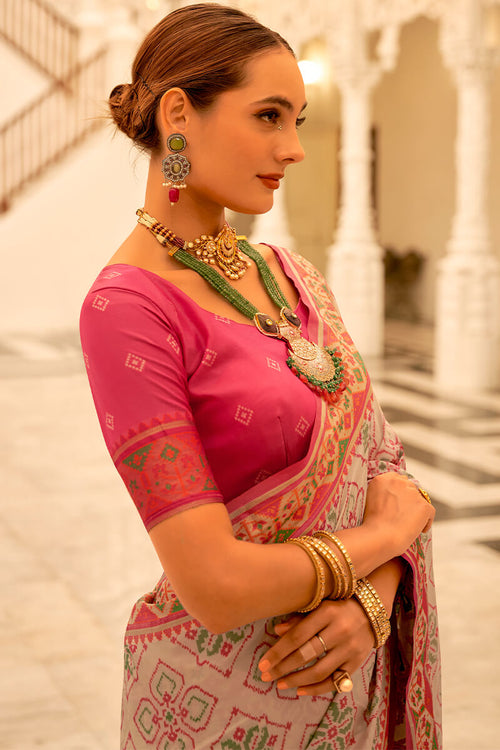 Load image into Gallery viewer, Flameboyant Beige Patola Silk Saree with Captivating Blouse Piece
