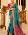 Classy Rama Patola Silk Saree with Skinny Blouse Piece