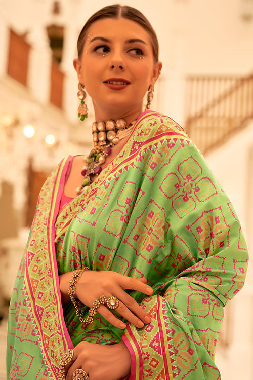 Load image into Gallery viewer, Deserving Pista Patola Silk Saree with Surpassing Blouse Piece
