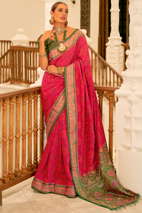 Load image into Gallery viewer, Radiant Dark Pink Patola Silk Saree with Prominent Blouse Piece
