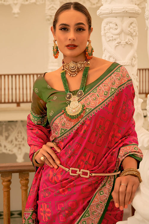 Load image into Gallery viewer, Radiant Dark Pink Patola Silk Saree with Prominent Blouse Piece
