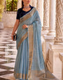 Alluring Sky Cotton Silk Saree With Phenomenal Blouse Piece