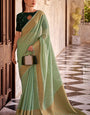 Flamboyant Pista Cotton Silk Saree With Glorious Blouse Piece