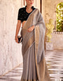 Ideal Grey Cotton Silk Saree With Cynosure Blouse Piece