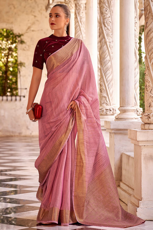 Load image into Gallery viewer, Efflorescence Pink Cotton Silk Saree With Mellifluous Blouse Piece
