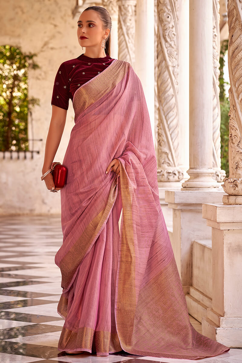 Efflorescence Pink Cotton Silk Saree With Mellifluous Blouse Piece