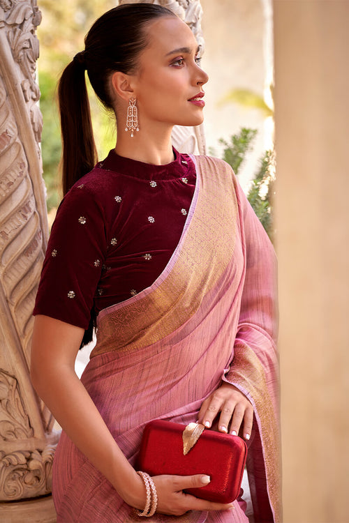 Load image into Gallery viewer, Efflorescence Pink Cotton Silk Saree With Mellifluous Blouse Piece
