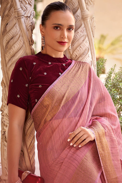 Load image into Gallery viewer, Efflorescence Pink Cotton Silk Saree With Mellifluous Blouse Piece
