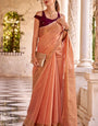 Vestigial Peach Cotton Silk Saree With Staggering Blouse Piece