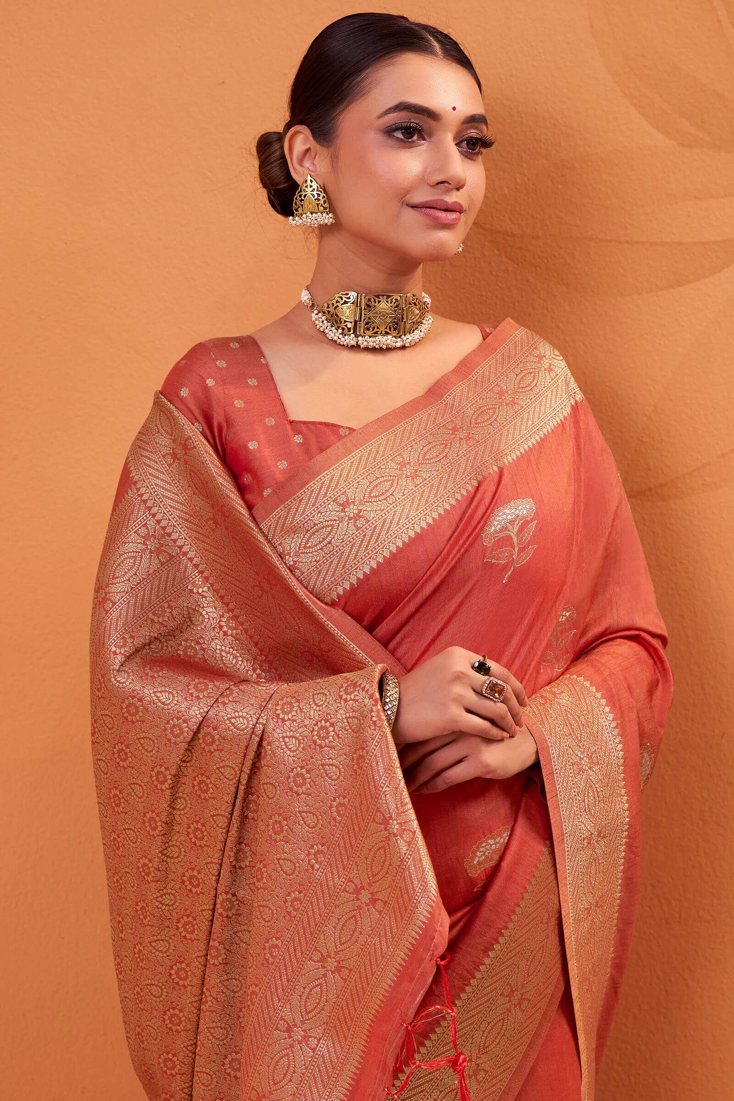 Whimsical Red Banarasi Tussar Silk Saree With Pleasurable Blouse Piece