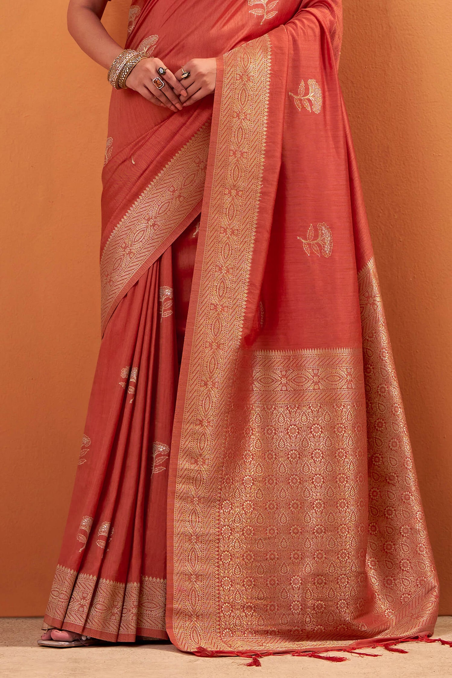 Whimsical Red Banarasi Tussar Silk Saree With Pleasurable Blouse Piece