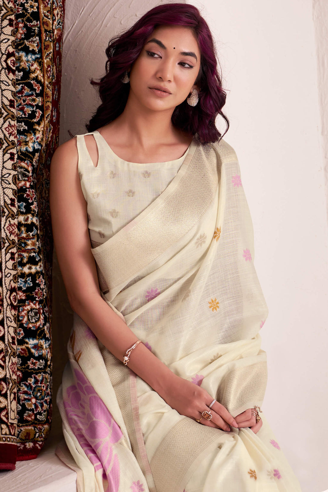 Dalliance Beige Cotton Silk Saree With Blooming Blouse Piece