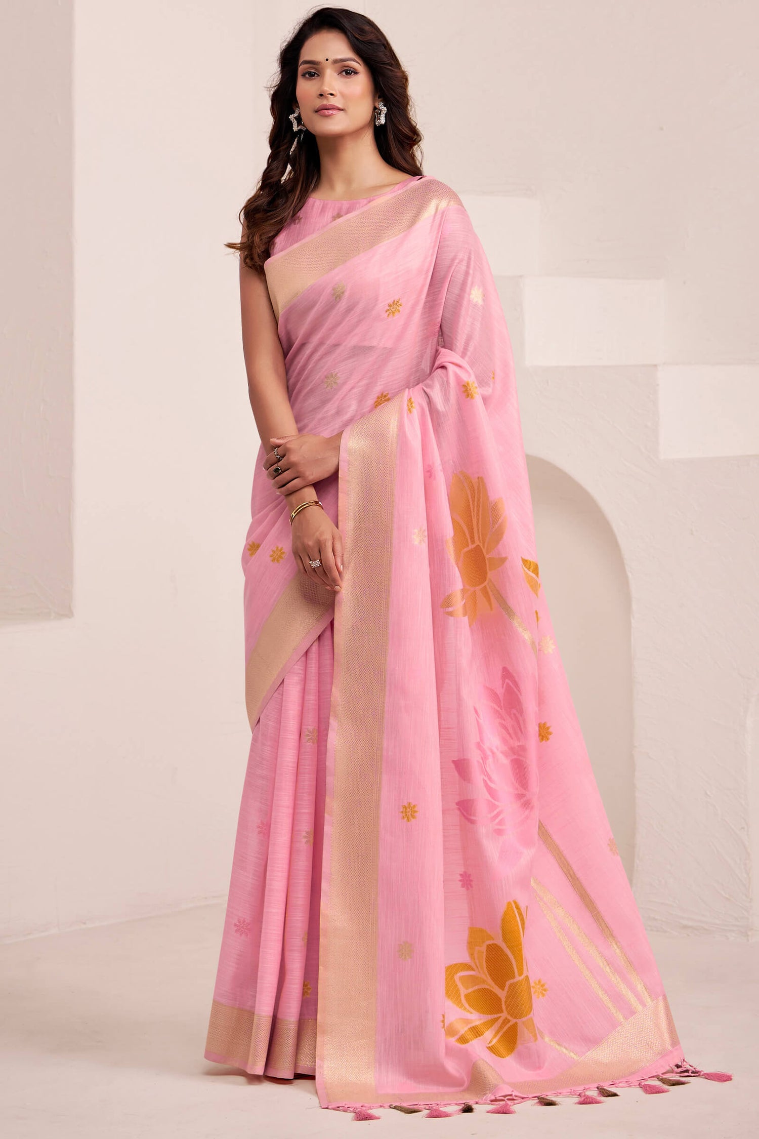 Sensational Pink Cotton Silk Saree With Mellifluous Blouse Piece