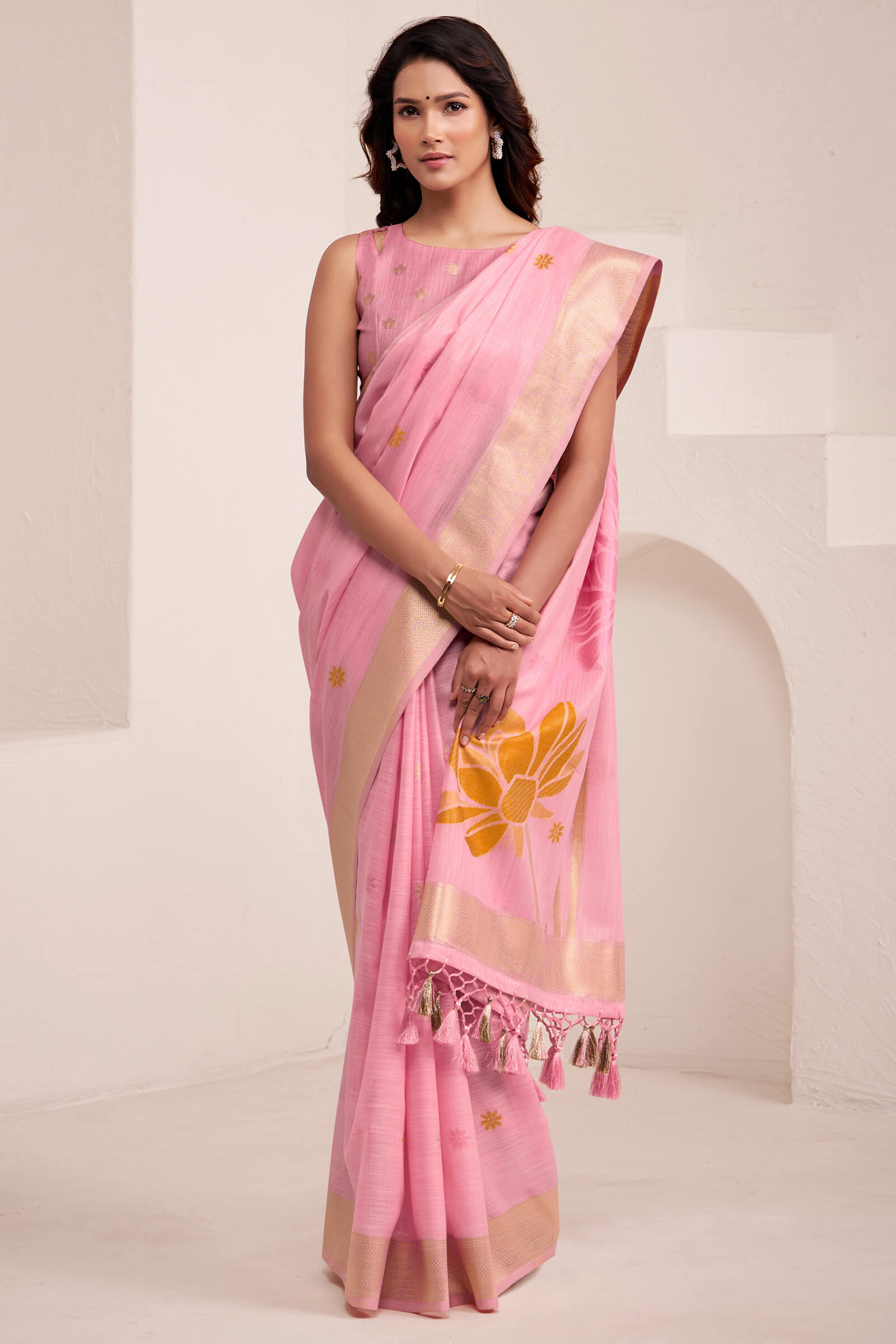 Sensational Pink Cotton Silk Saree With Mellifluous Blouse Piece