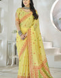 Flamboyant Yellow Cotton Silk Saree With Surpassing Blouse Piece