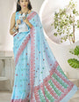 Wonderful Sky Cotton Silk Saree With Amazing Blouse Piece