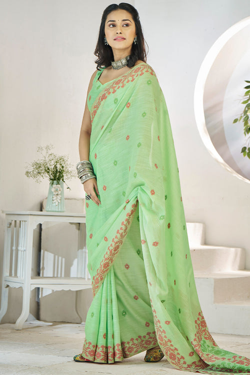 Load image into Gallery viewer, Invaluable Pista Cotton Silk Saree With Hypnotic Blouse Piece
