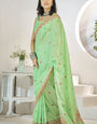 Invaluable Pista Cotton Silk Saree With Hypnotic Blouse Piece