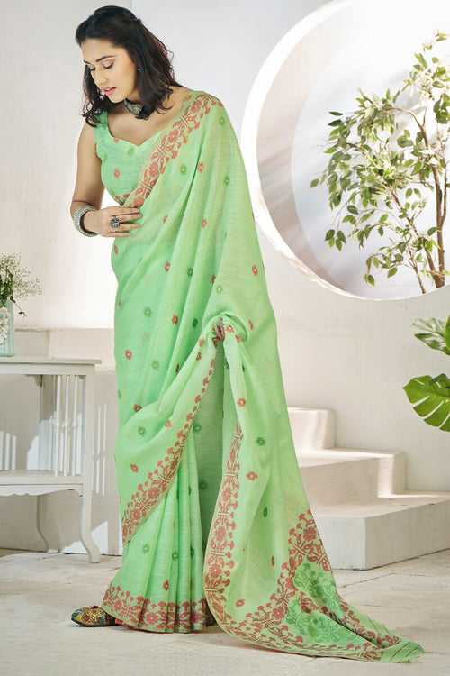 Load image into Gallery viewer, Invaluable Pista Cotton Silk Saree With Hypnotic Blouse Piece
