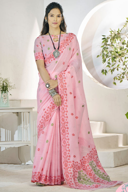 Load image into Gallery viewer, Preferable Pink Cotton Silk Saree With Exquisite Blouse Piece
