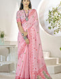 Preferable Pink Cotton Silk Saree With Exquisite Blouse Piece