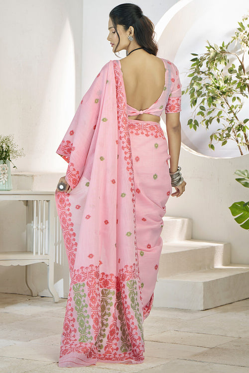 Load image into Gallery viewer, Preferable Pink Cotton Silk Saree With Exquisite Blouse Piece
