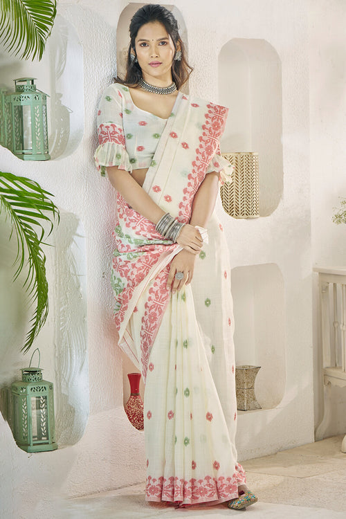 Load image into Gallery viewer, Epiphany Beige Cotton Silk Saree With Murmurous Blouse Piece
