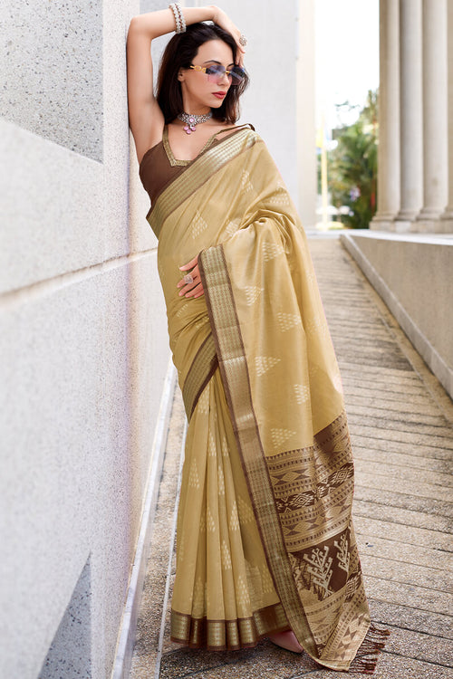 Load image into Gallery viewer, Quintessential Beige Soft Banarasi Silk Saree With Serendipity Blouse Piece
