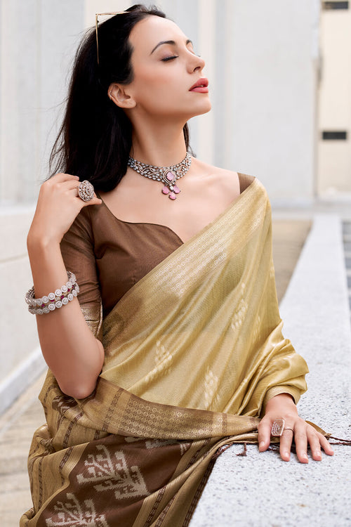 Load image into Gallery viewer, Quintessential Beige Soft Banarasi Silk Saree With Serendipity Blouse Piece
