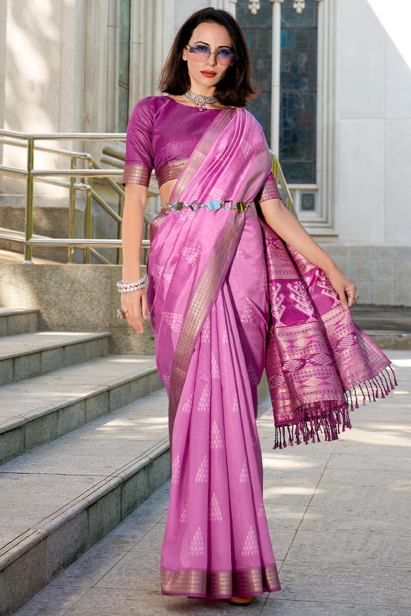 Snappy Dark Pink Soft Banarasi Silk Saree With Exuberant Blouse Piece