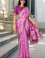 Snappy Dark Pink Soft Banarasi Silk Saree With Exuberant Blouse Piece