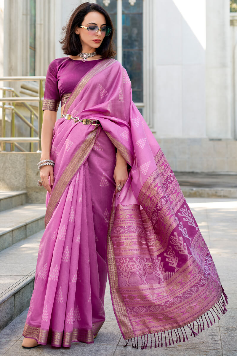 Snappy Dark Pink Soft Banarasi Silk Saree With Exuberant Blouse Piece