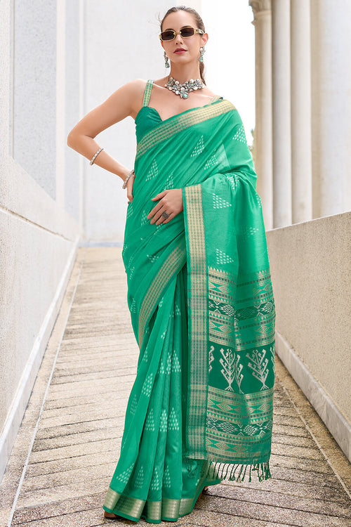 Load image into Gallery viewer, Exquisite Sea Green Soft Banarasi Silk Saree With Pulsating Blouse Piece
