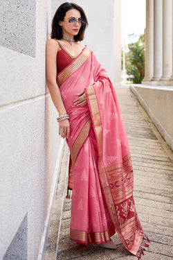 Luminous Pink Soft Banarasi Silk Saree With Cynosure Blouse Piece