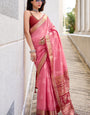 Luminous Pink Soft Banarasi Silk Saree With Cynosure Blouse Piece