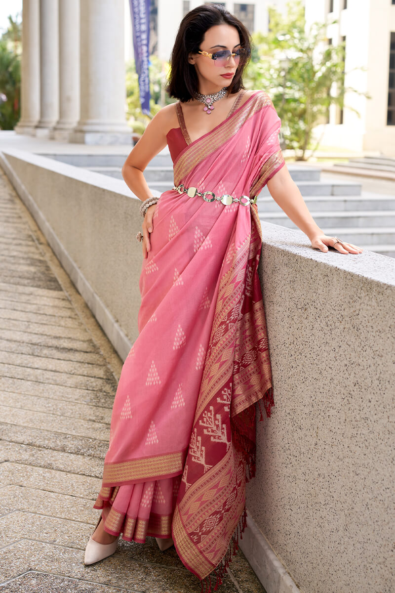 Luminous Pink Soft Banarasi Silk Saree With Cynosure Blouse Piece