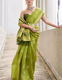 Verdant Green Soft Banarasi Silk Saree With Eclat Blouse Piece