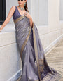 Rhapsody Grey Soft Banarasi Silk Saree With Radiant Blouse Piece