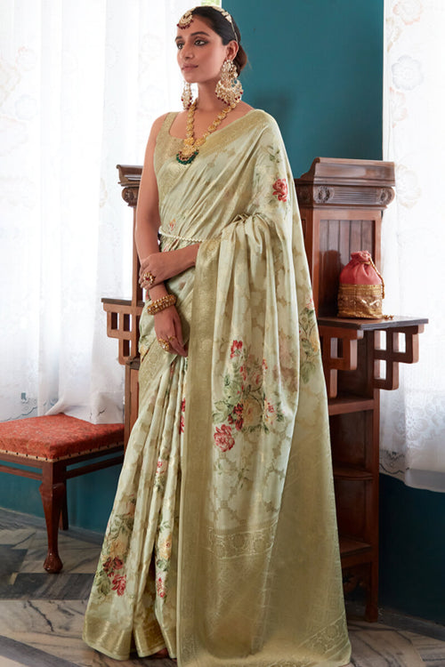 Load image into Gallery viewer, Blissful Pista Soft Banarasi Silk Saree With Glorious Blouse Piece
