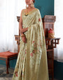 Blissful Pista Soft Banarasi Silk Saree With Glorious Blouse Piece