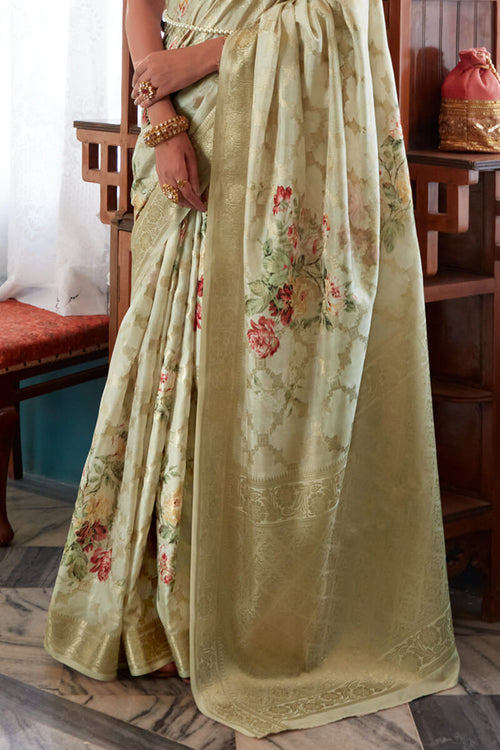 Load image into Gallery viewer, Blissful Pista Soft Banarasi Silk Saree With Glorious Blouse Piece
