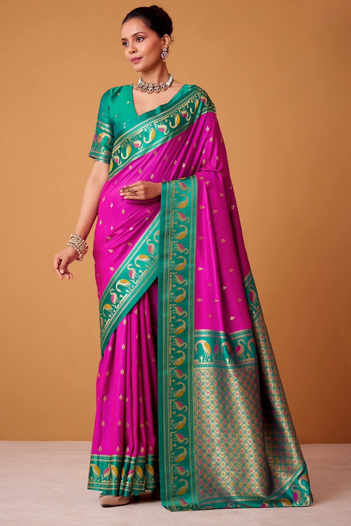Designer Magenta Banarasi Satin Silk Saree With Preferable Blouse