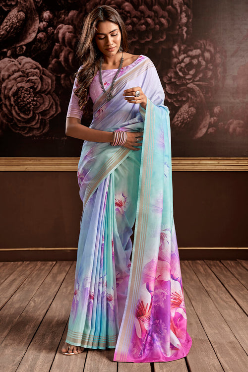 Load image into Gallery viewer, Petrichor Sky Digital Printed Soft Silk Saree With Snazzy Blouse Piece
