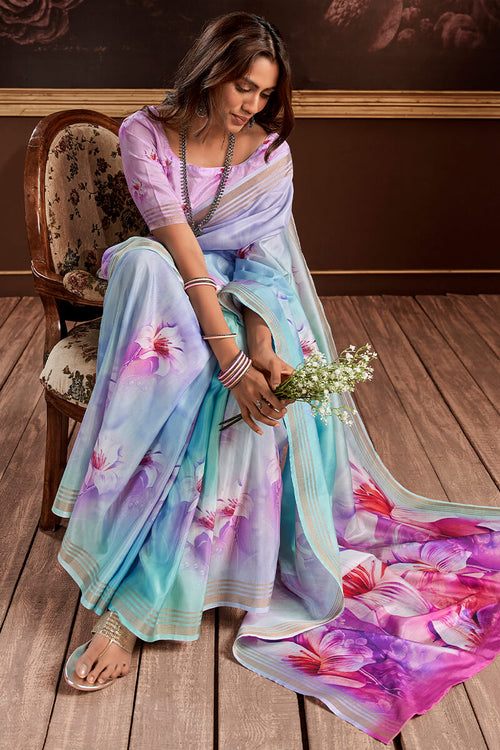 Load image into Gallery viewer, Petrichor Sky Digital Printed Soft Silk Saree With Snazzy Blouse Piece
